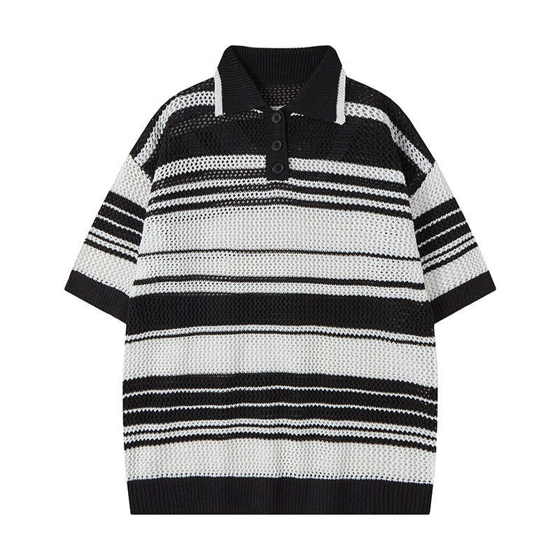 Camisas Retros Lapel Striped Contrast Knitted Vest