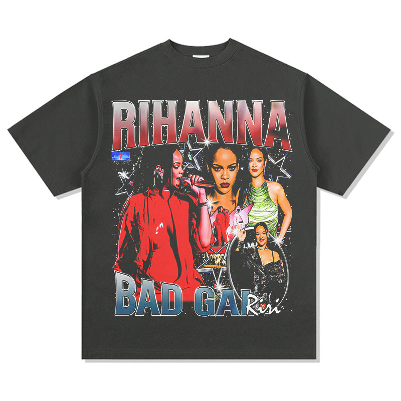 Outfit streetwear vintage Rihanna hip hop print short sleeve t-shirt