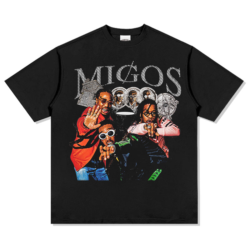Cool t rapper migos print hip hop short sleeve t-shirt hiphop