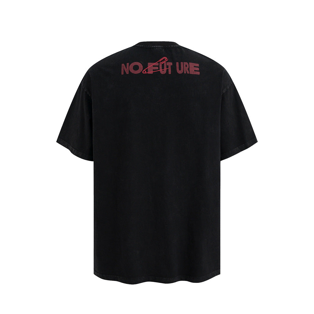 Nostalgia T Shirts Vintage Crew Neck T-Shirt Embroidered Letters Loose Casual