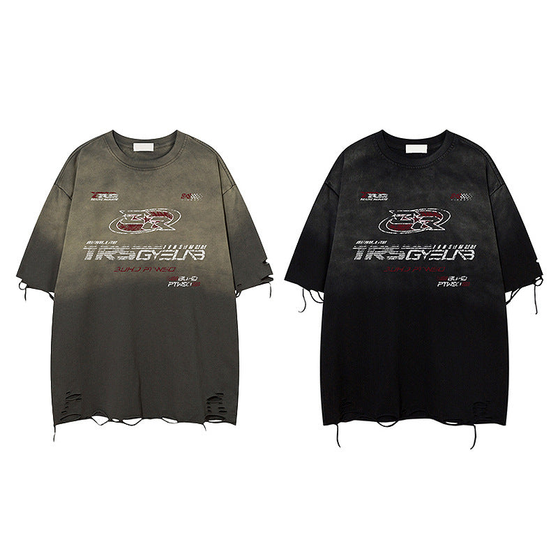 Racing oversized t shirt short sleeve t-shirt vintage loose