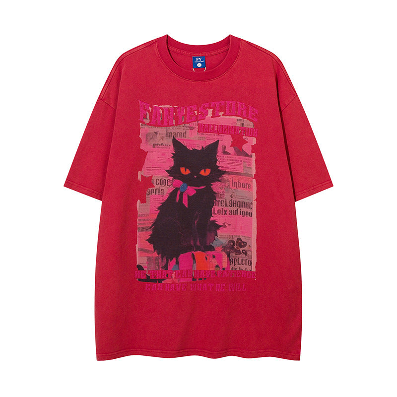 New York Hip Hop Style Vintage Wash Short Sleeve T-Shirt