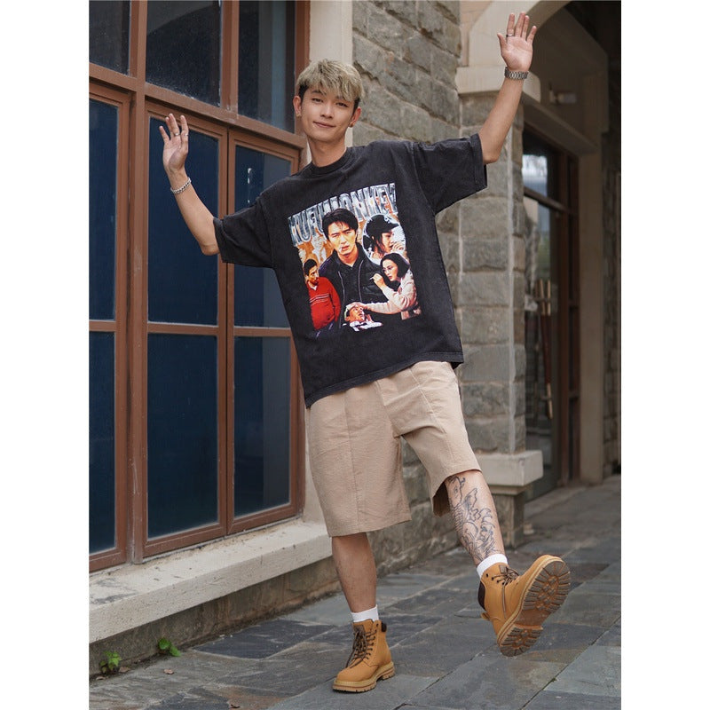 Film Star T Shirt Classic Movie Fight Back to School Cotton Short Sleeve Loose round Neck Retro T-shirt