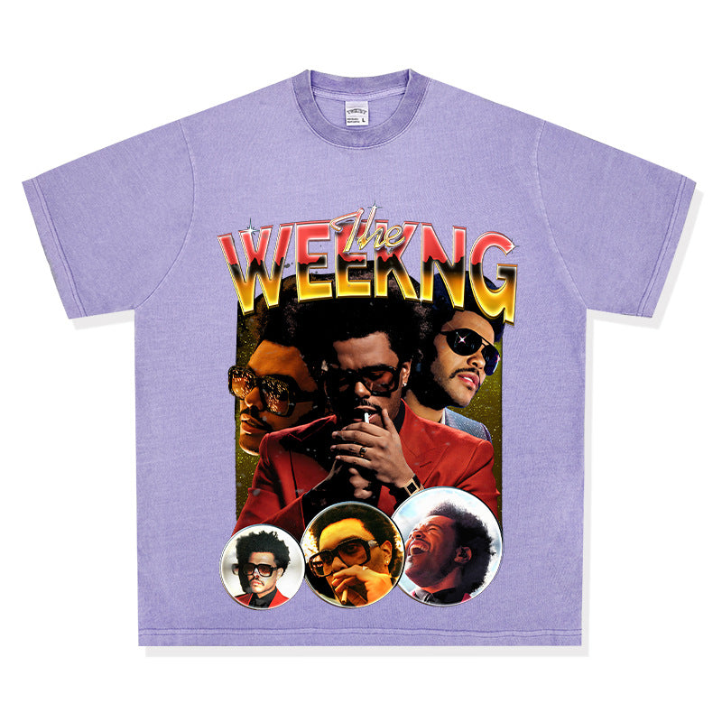 Cool t rapper vintage Weeknd print short sleeve hip hop loose t-shirt