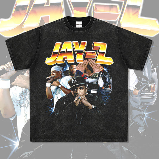 Outfit streetwear vintage hip hop JAYZ print short sleeve t-shirt