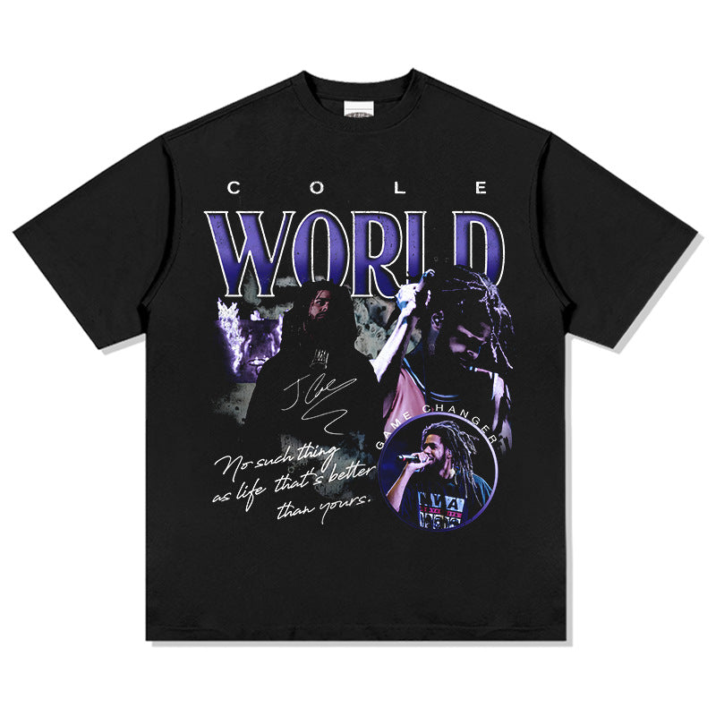 Streetwear masculino vintage hip hop J. Cole print short sleeve t-shirt Vintage