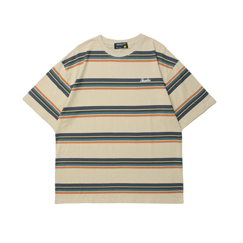 Vice streetwear Summer Stripe Print Short Sleeve T-Shirt Loose Crew Neck T-Shirts