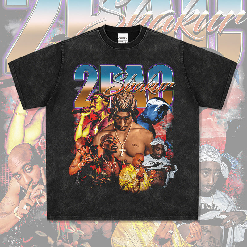 New york hip hop shop vintage hip hop tupac print short sleeve t-shirt