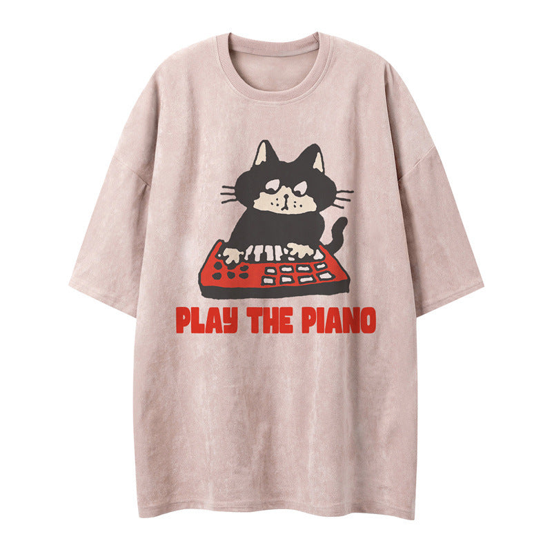 US drip outfits Summer Vintage Pussy Casual Loose Short Sleeve T-Shirts