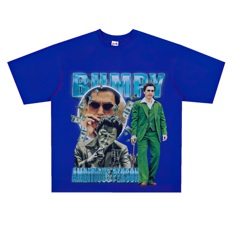 Film Star T Shirt Loose Heavy Retro Street Cotton Small Neckline T-shirt for Men and Women