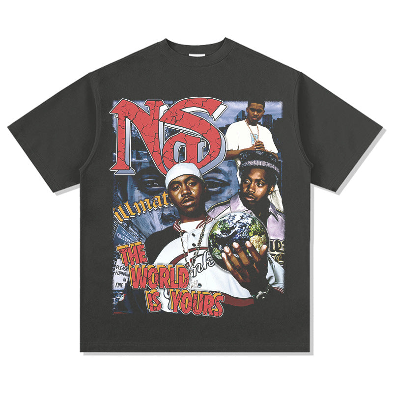 Streetwear masculino vintage hip hop nas print short sleeve t-shirt vintage