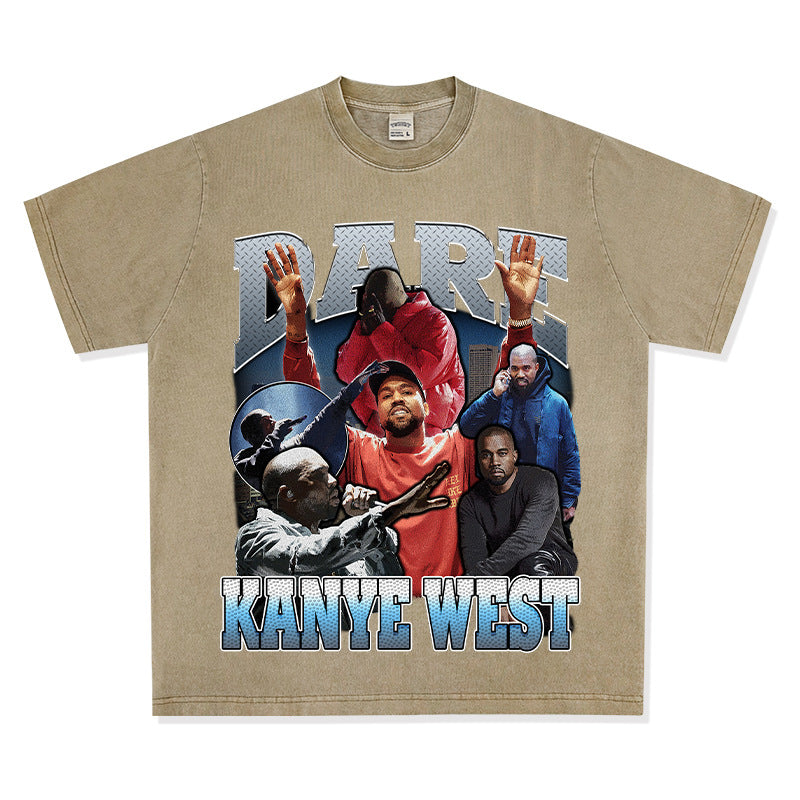 Cool t rapper kanye west vintage hip hop rap print short sleeve t shirt