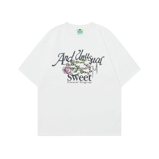 90s West Coast Hip Hop Fashion T-Shirts Summer Rose Letter Print Short Sleeve T-Shirt