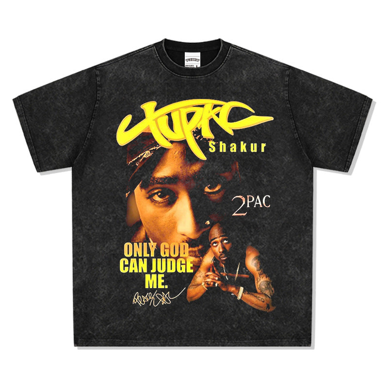 Cool t rapper vintage hip hop Tupac print short sleeve long sleeve crew neck t-shirt