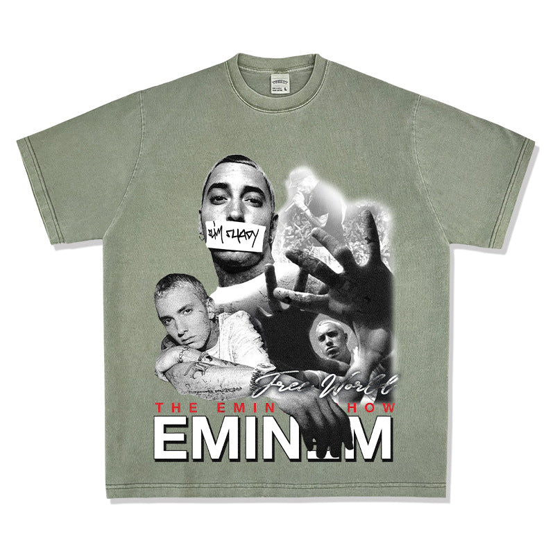 New york hip hop shop Eminem print hip hop long sleeve short sleeve retro washed old t-shirt