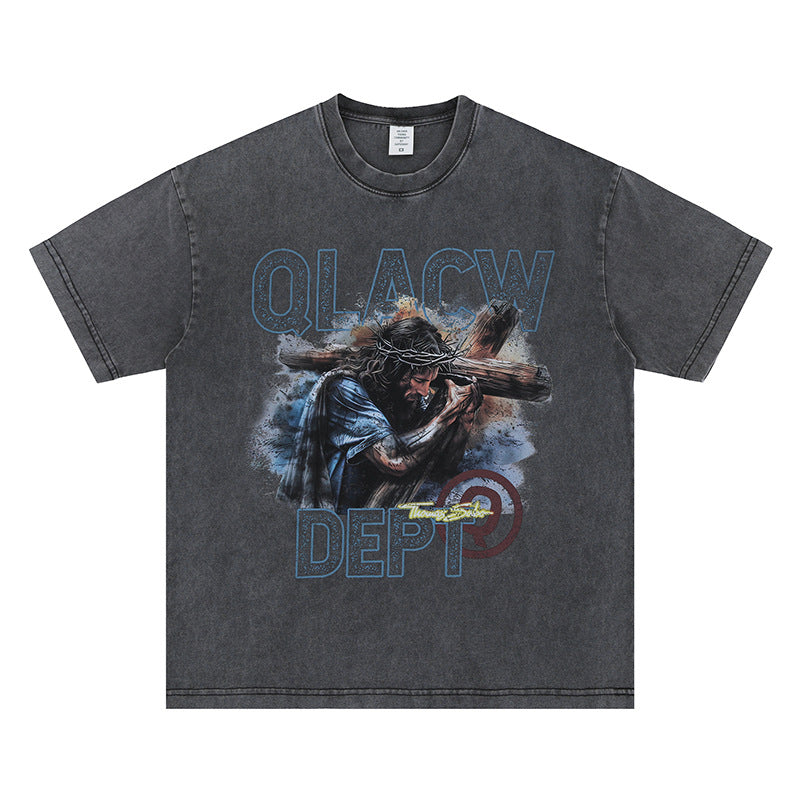 Vintage College Shirts Summer Character Print Short Sleeve T-Shirt