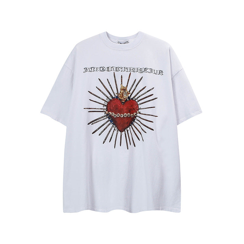 Vintage T Shirts Hip Hop Alphabet Love Water Short Sleeve T-Shirt