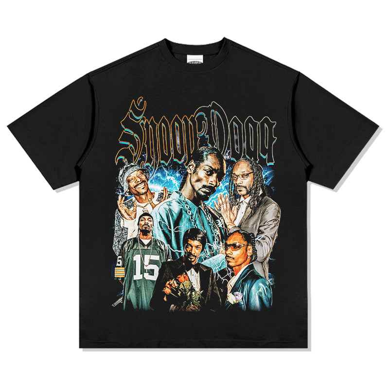 Streetwear masculino vintage hip hop Snoop Dogg print short sleeve t-shirt