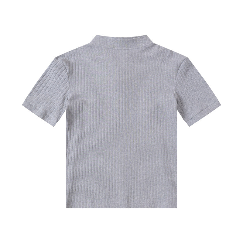 Casual Street Wear Vintage Crew Neck Knitted Short Sleeve T