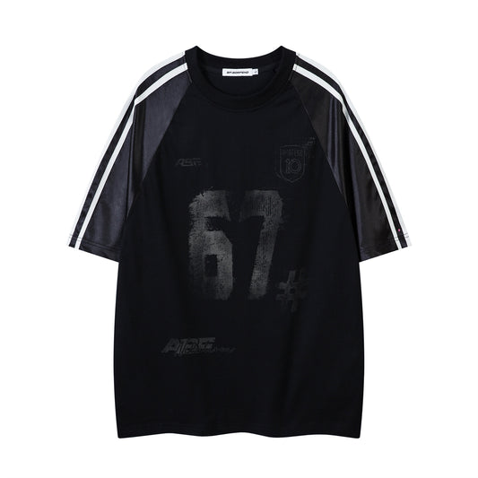 Distorted vintage digital print crew neck short-sleeved t-shirt summer loose casual top
