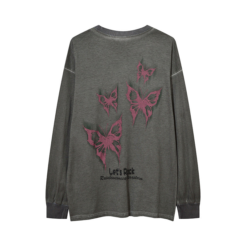 Vintage T Shirts Hip Hop Butterfly Graffiti Print Long Sleeve T-Shirt