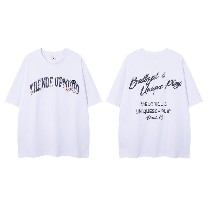 US drip outfits summer vintage print casual loose short sleeve T-Shirts
