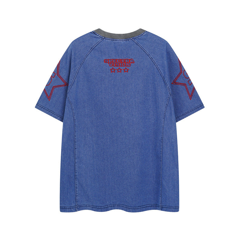 Y2K mens shirt washed tie-dye spray-painted retro V-neck men's short-sleeved T-shirt