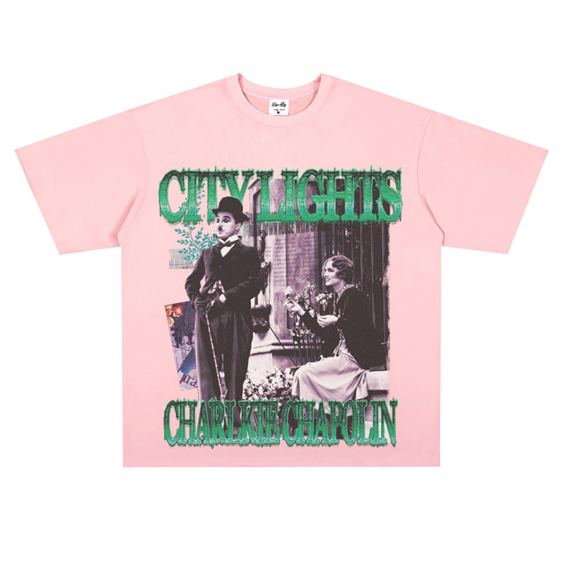 Film Star T Shirt Classic Movie Surrounding City Light Loose Retro Street Cotton T-shirt