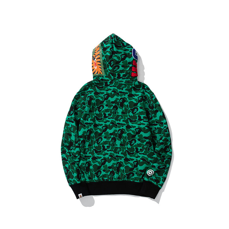 Ape Hoodie Shark Dark Green Camo Fleece Hooded Cardigan Sweater Jacket