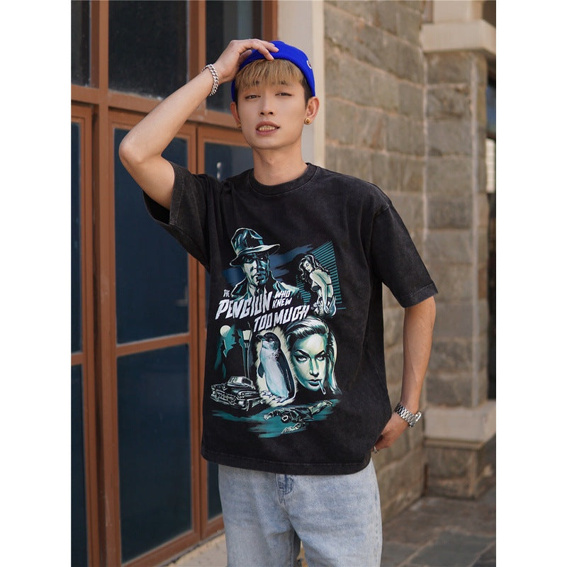Film Star T Shirt Movie The Man Who Knew Too Much Pure Cotton Loose Short Sleeve American Retro Trendy T-shirt Men