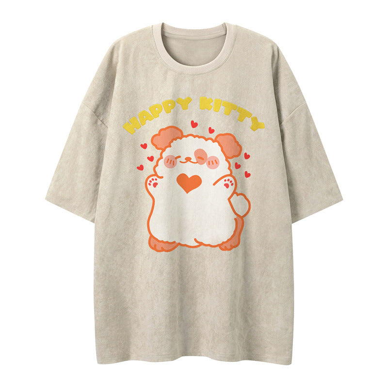 US drip outfits Summer Vintage Alphabet Doll Casual Loose Short Sleeve T-Shirts