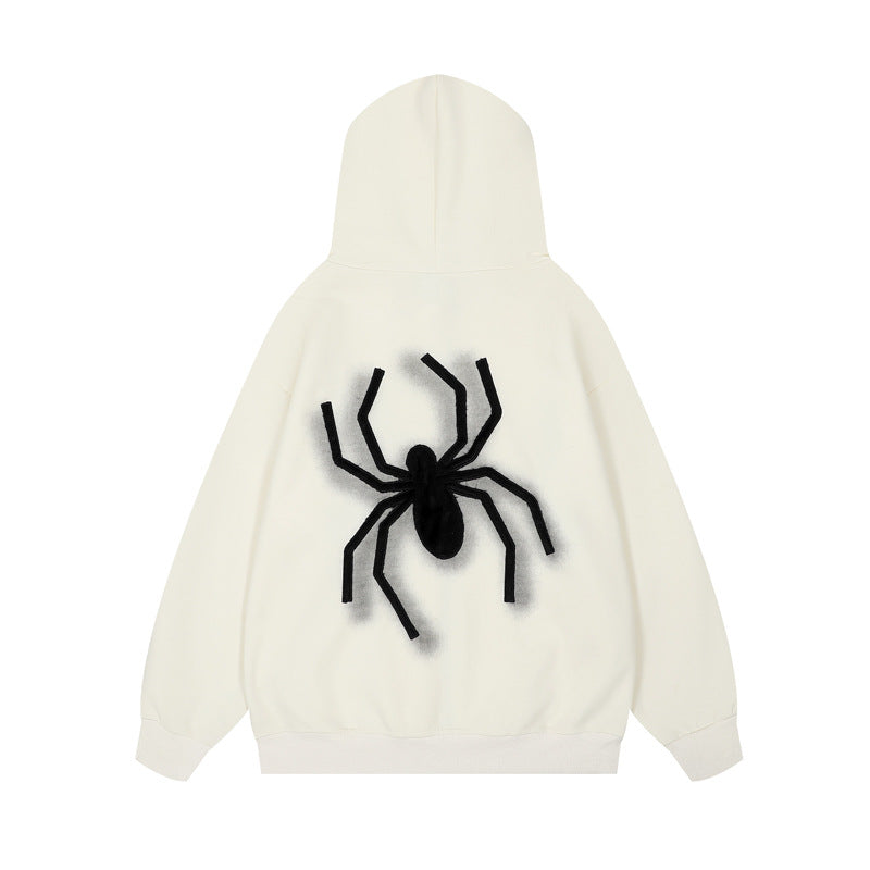 Streetwear Hoodie Vintage Spider Embroidered Hooded Sweater Loose Hip Hop Zip Cardigan Jacket