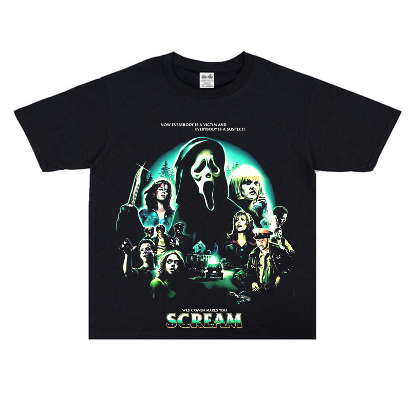 Film Star T Shirt Cotton Loose Nostalgic Short Sleeve American Retro Trendy Niche T-shirt for Men