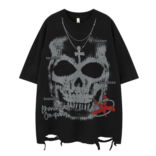 US drip outfits Summer Vintage Skull Casual Loose Short Sleeve T-Shirts