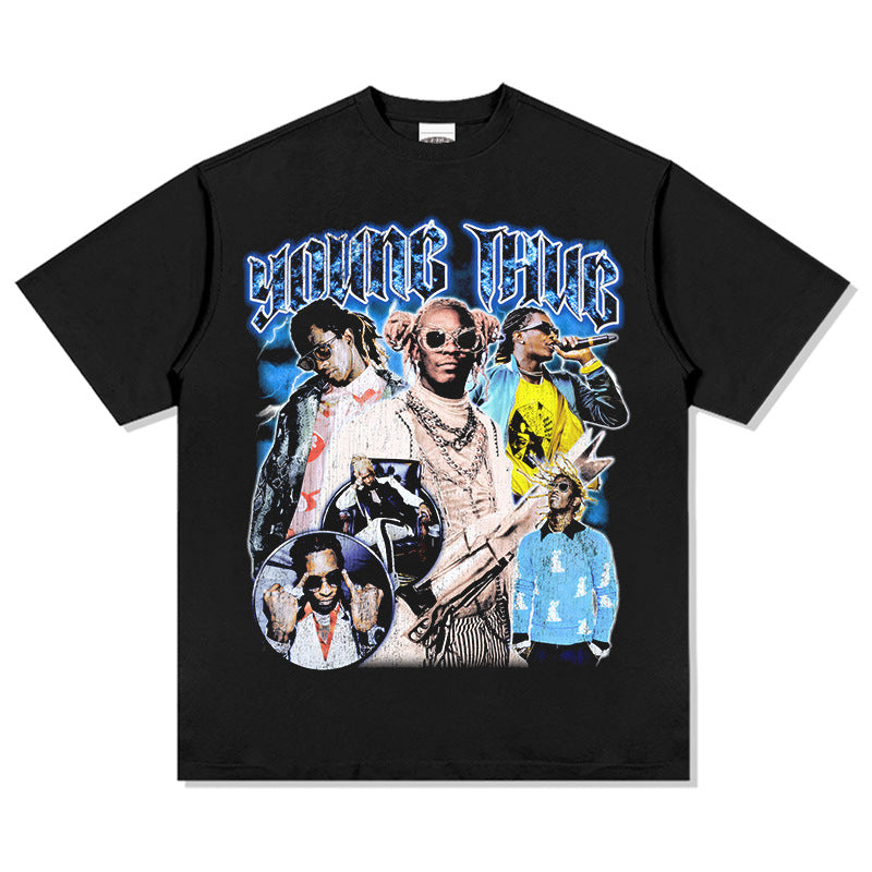 Outfit streetwear Retro Hip Hop Young Thug Print Short Sleeve T-Shirt