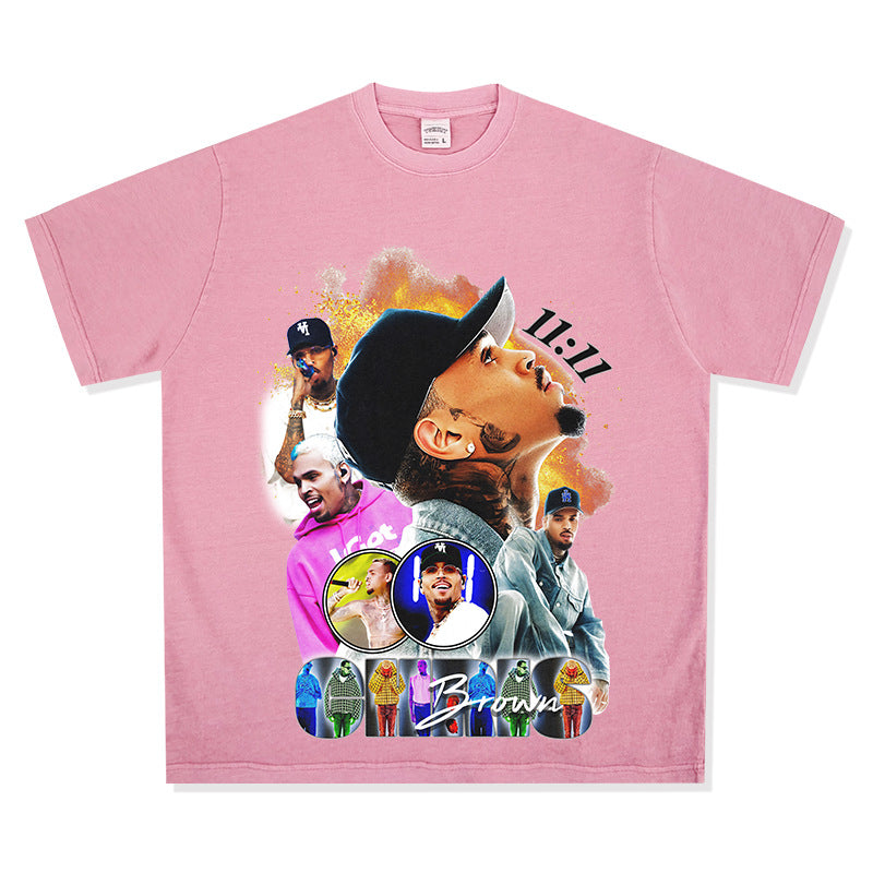 Streetwear masculino hip hop Chris Brown print short sleeve t-shirt