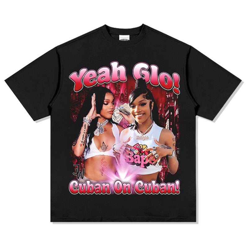 Outfit streetwear Vintage GloRilla Hip Hop Print Short Sleeve T-Shirt