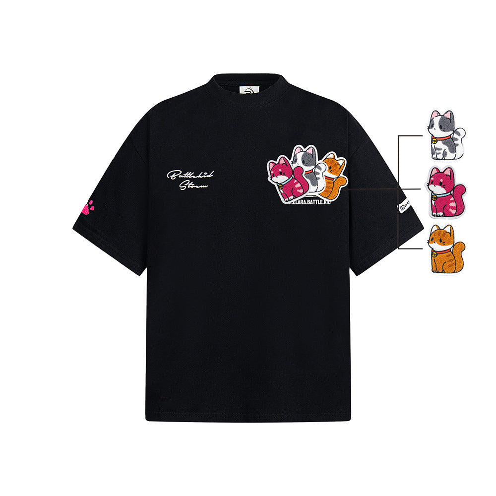 Hip Hop Clothes New York Vintage Puppy Embroidery Pound Short Sleeve T-Shirt Summer