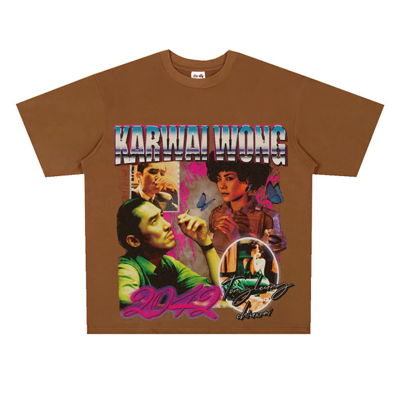 Film Star T Shirt Short Sleeve American Retro Loose round Neck T-shirt for Men and Women