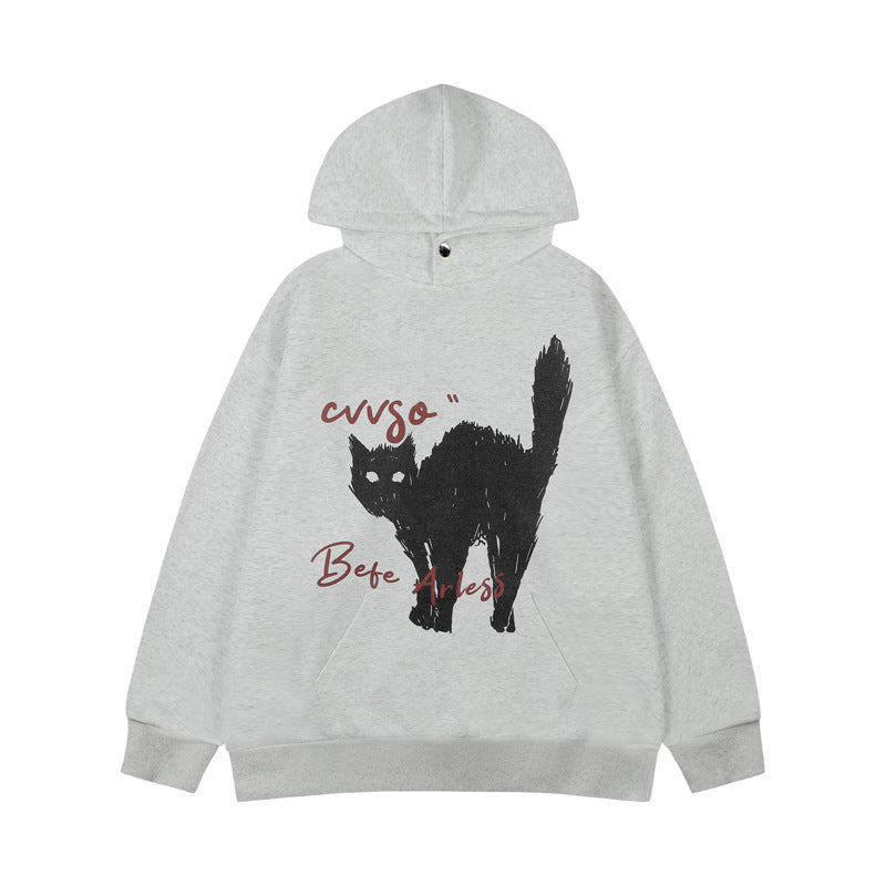 Streetwear Hoodie Cartoon Pussy Print Hooded Sweater Oversize Loose Hoodie
