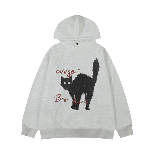 Streetwear Hoodie Cartoon Pussy Print Hooded Sweater Oversize Loose Hoodie