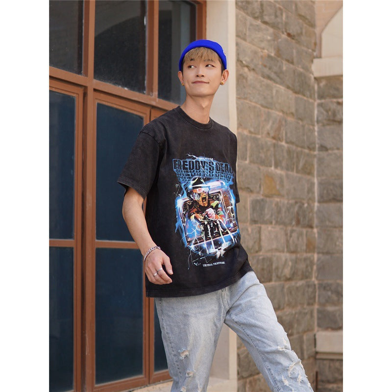 Film Star T Shirt Horror Movie Distressed Fierce Ghost Street Pure Cotton Loose Short Sleeve Trendy Heavy T-shirt Men