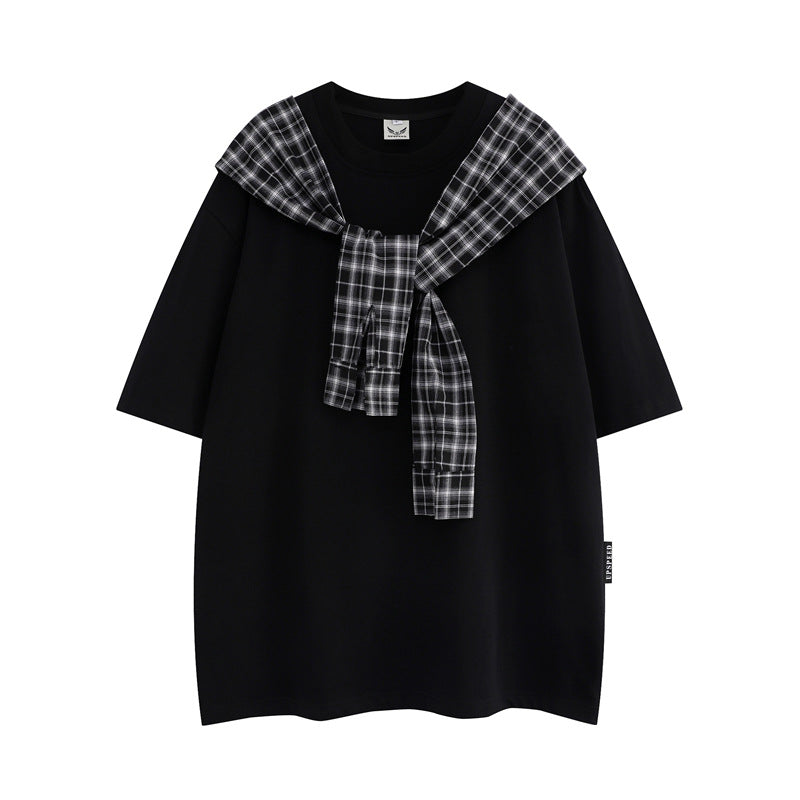 Camisas Retros Vintage Shawl Short Sleeve T-Shirt Oversize Casual Top