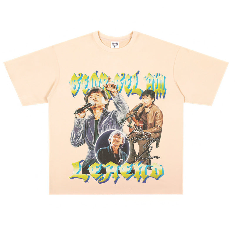 Film Star T Shirt Music Singer Lin Zixiang Loose Heavy Weight Retro Street Cotton T-shirt
