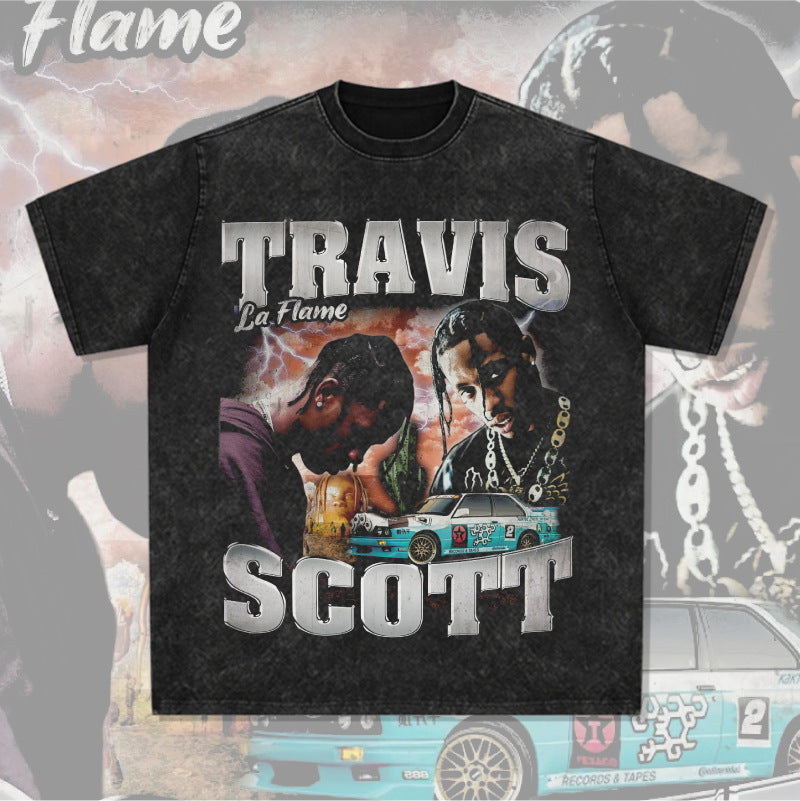 New york hip hop shop hip hop rap Travis Scott print short sleeve t-shirt