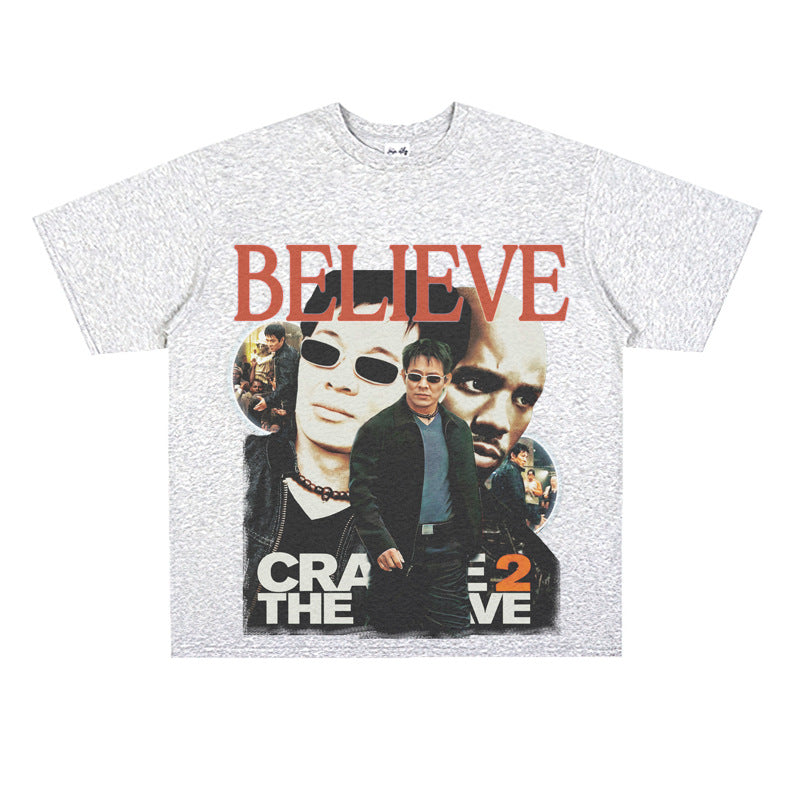 Film Star T Shirt Hong Kong Film Cradle to the Grave Loose Retro Street Cotton T-shirt Men and Women