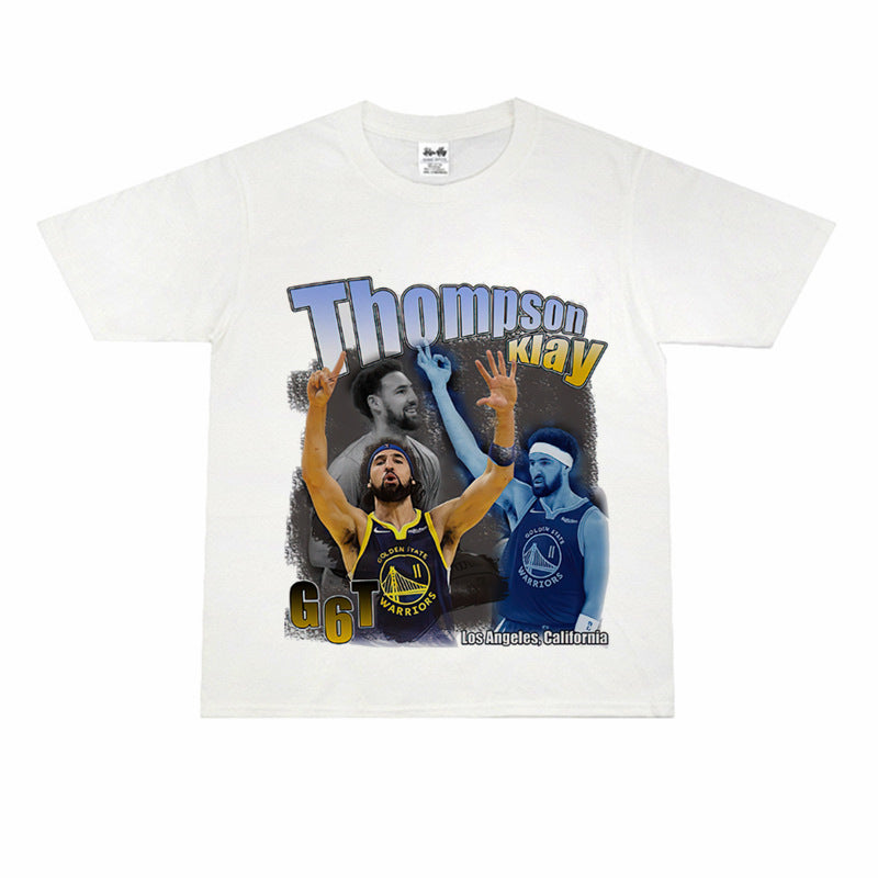 Film Star T Shirt Klaythompson Washed Distressed Printed American T-Shirt Retro Loose Short Sleeve