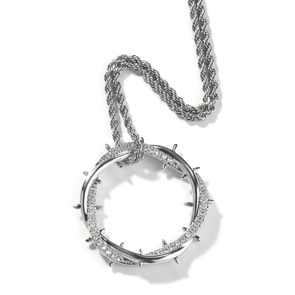 Jewelry Vintage Thorns Crown Pendant Necklace Copper with Zircon Hip Hop St. Valentine's Spectrum