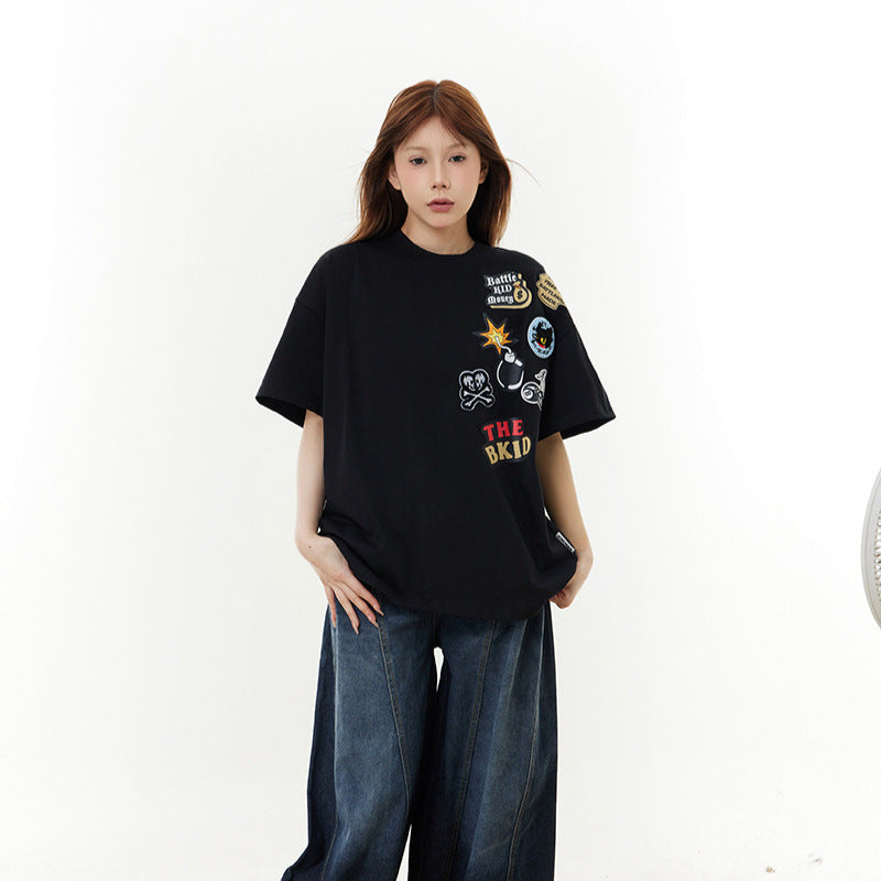 Hip Hop Shirts For Boys Embroidered Short Sleeve T-Shirt Summer Loose Casual