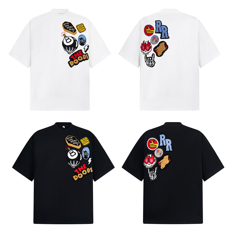 Hip Hop Clothes New York Embroidered T-Shirt Loose Short Sleeves
